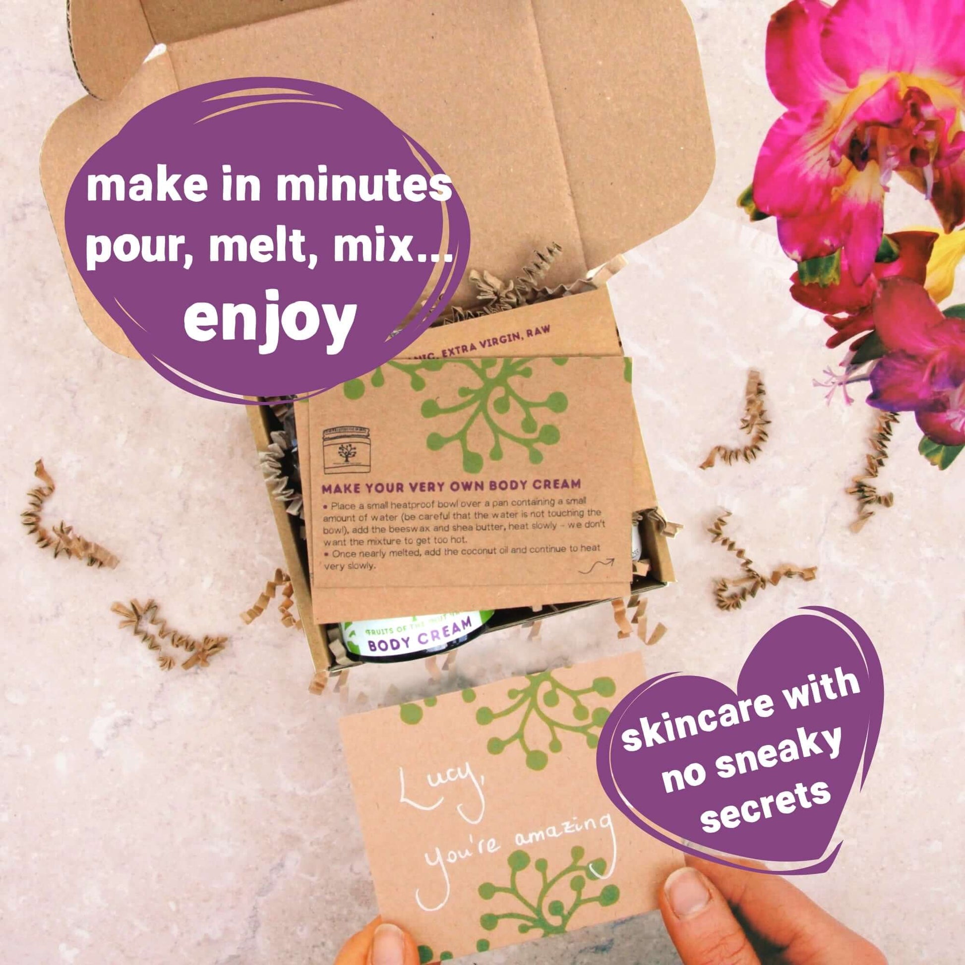 natural organic skincare kit inside 21st birthday gift box