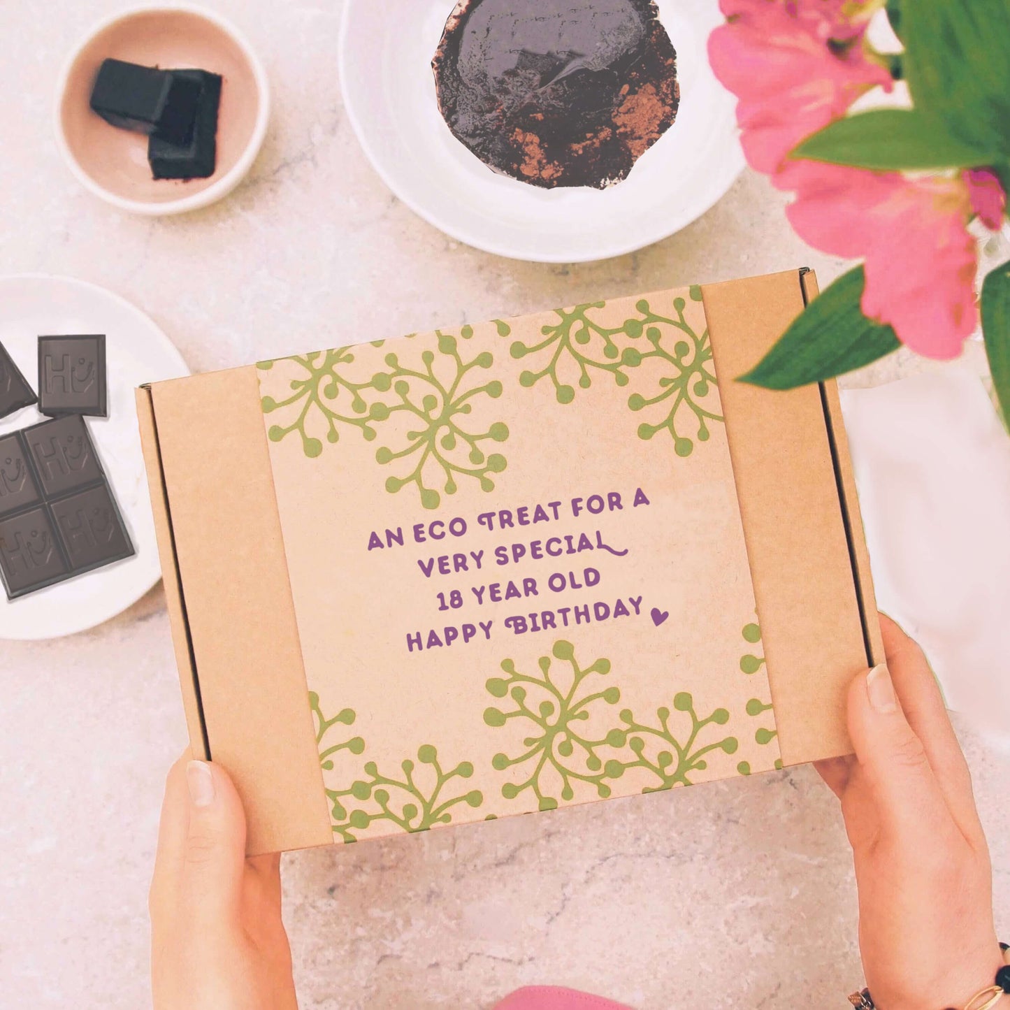 18th birthday gift with gift message 'an eco treat for a very special 18 year old, happy birthday'