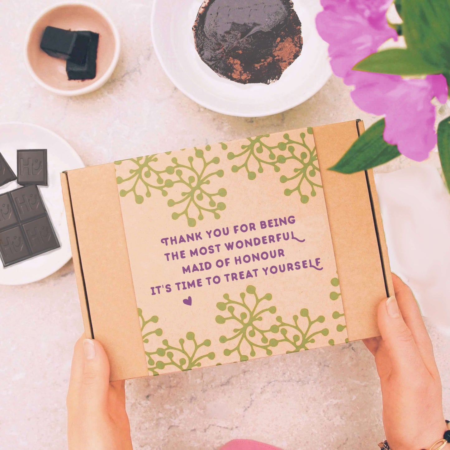maid of honour thank you gift with gift message 'thank you for being the most wonderful maid of honour it's time to treat yourself'