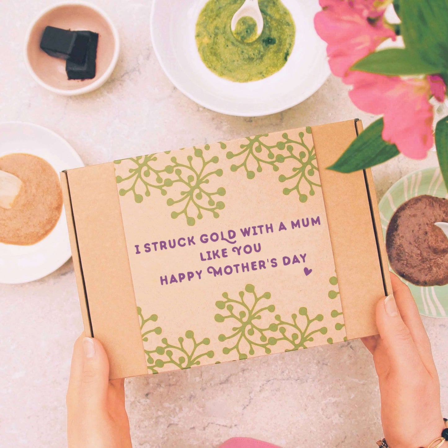 mother's day letterbox gift with gift message 'i struck gold with a mum like you, happy mother's day'