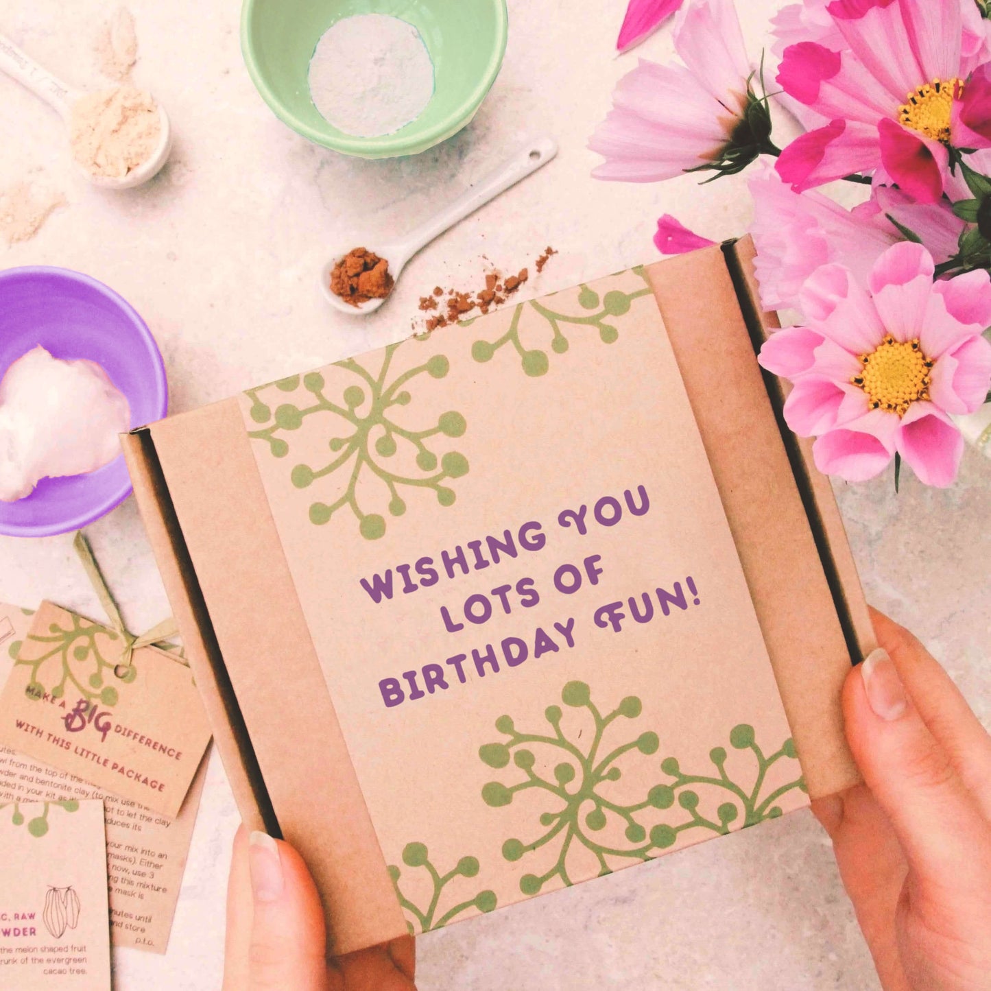 birthday gift with gift message 'wishing you lots of birthday fun'