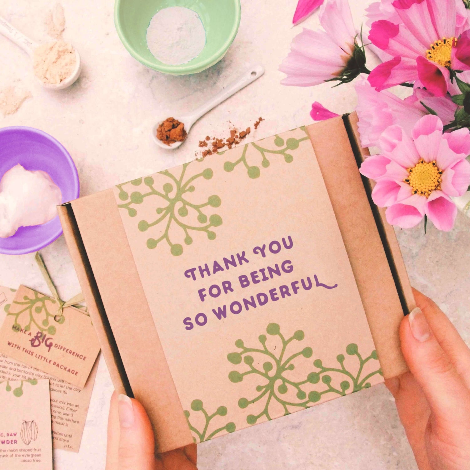 eco-friendly thank you gift with gift message 'thank you for being so wonderful'