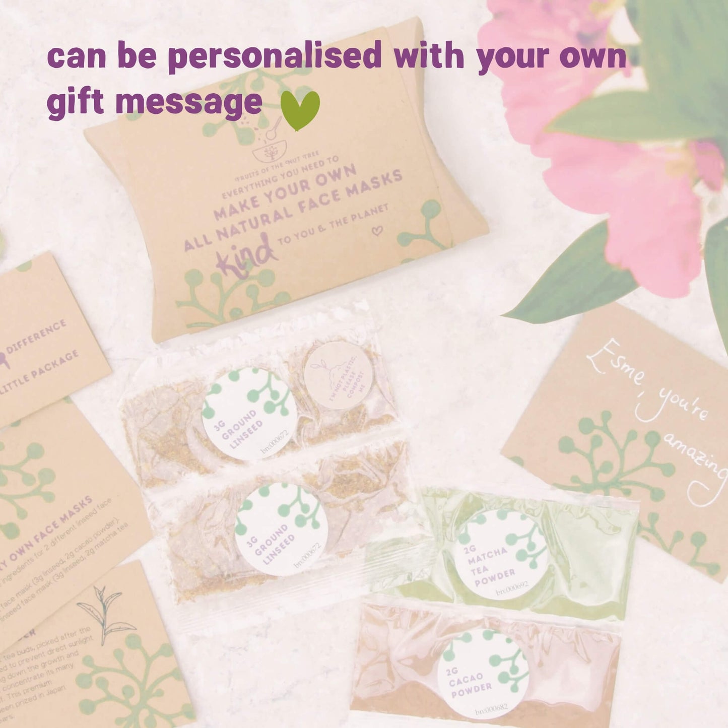 add personalised gift message to you matcha face mask kit