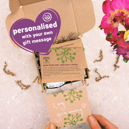 personalised gift message inside body cream gift box