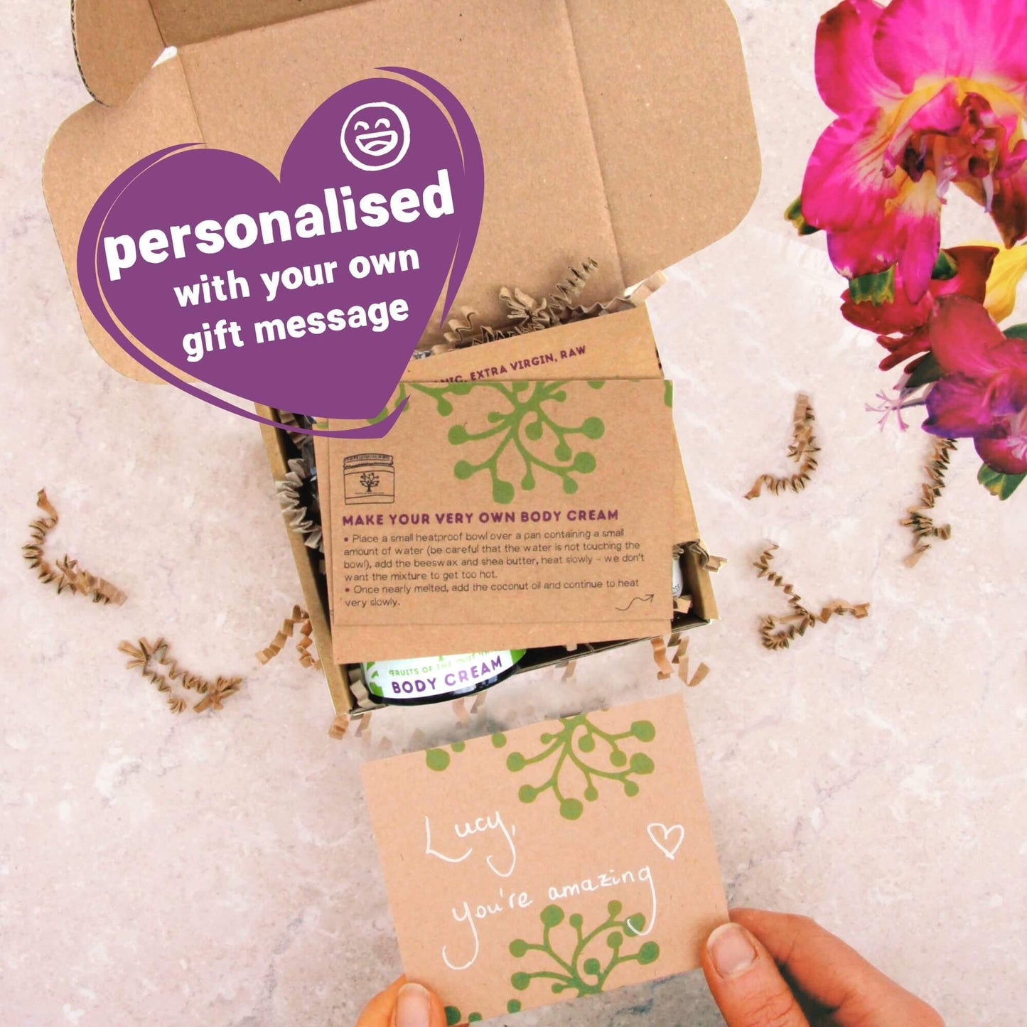 personalised gift message inside self care gift box