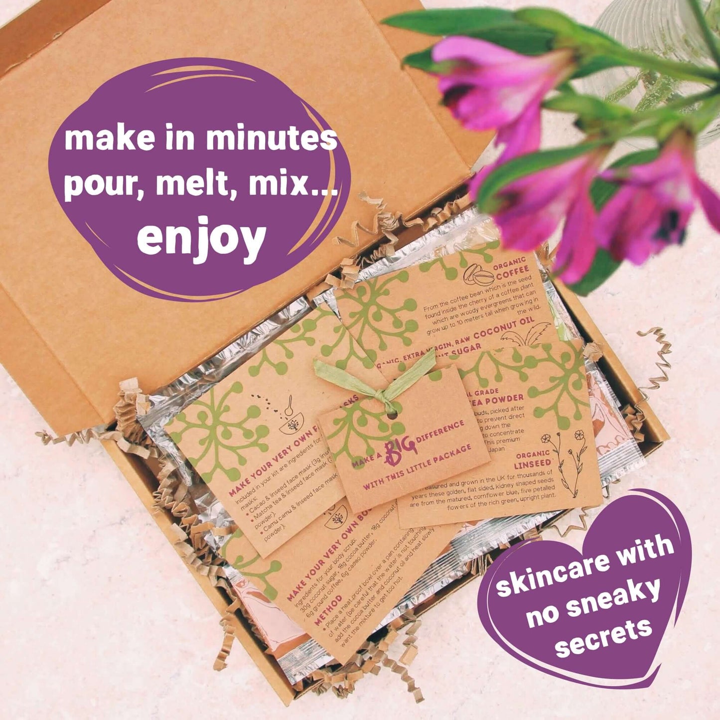 natural, organic vegan diy skincare inside mum letterbox gift