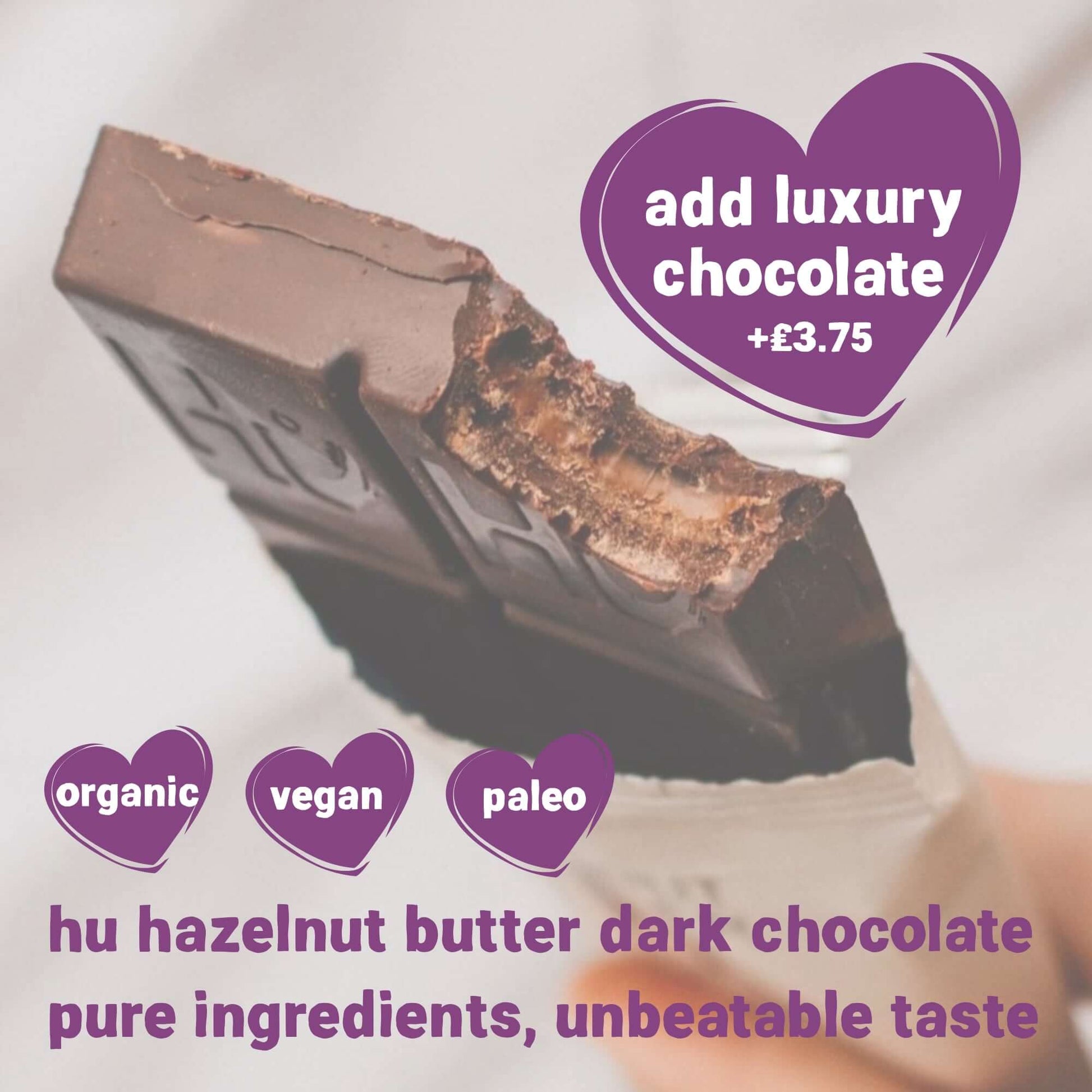HU Hazelnut Butter chocolate bar, which can be added to the Congratulations gift for an extra chocolatey treat