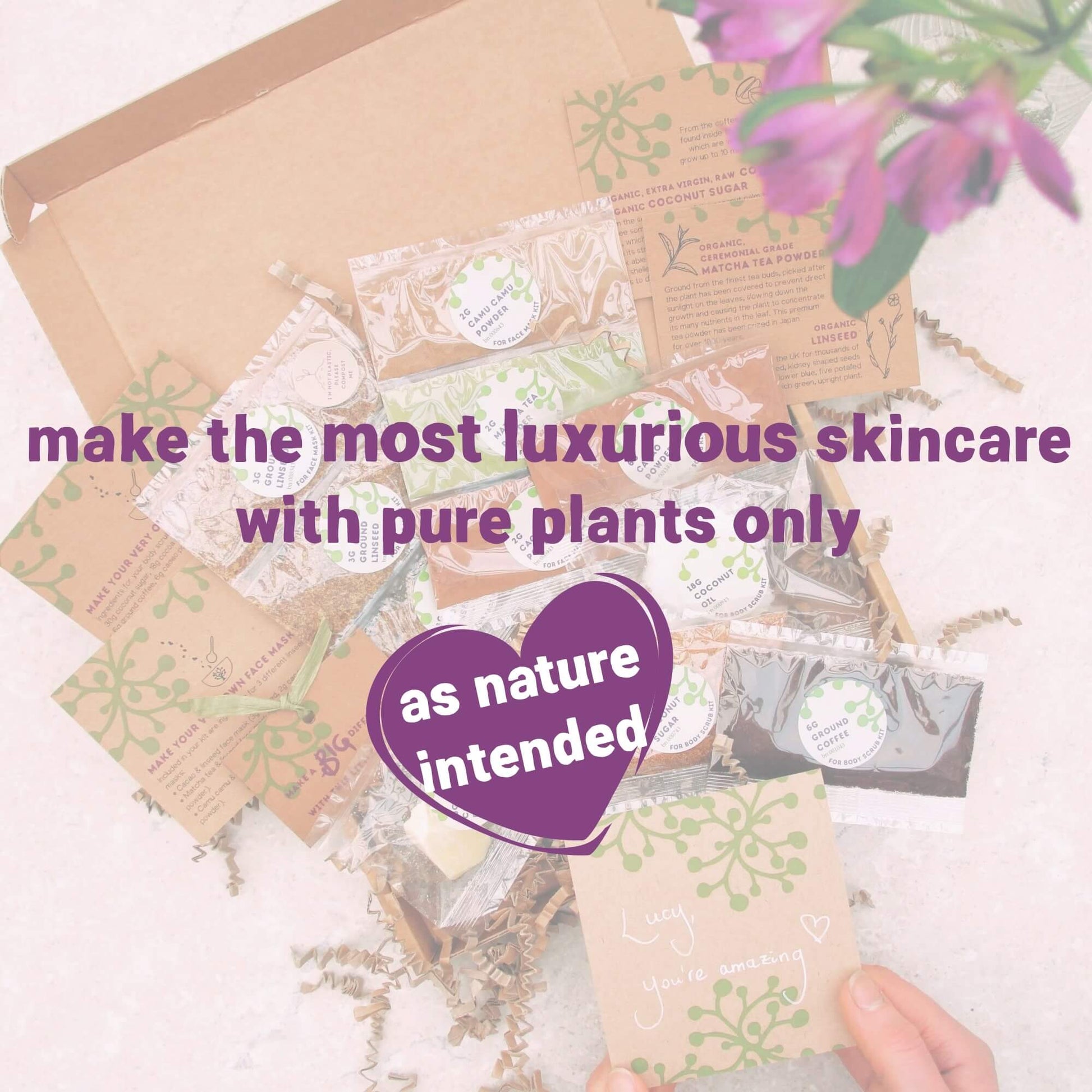 eco-friendly organic skincare kit inside friends birthday letterbox gift