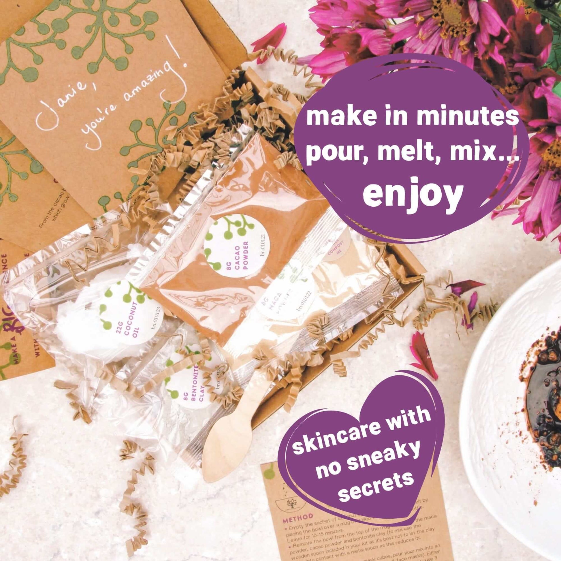making eco-friendly skincare in minutes inside just for you gift box
