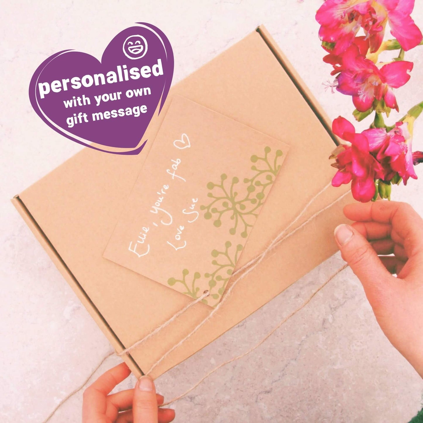 self care gift box is wrapped with your own personalised gift message