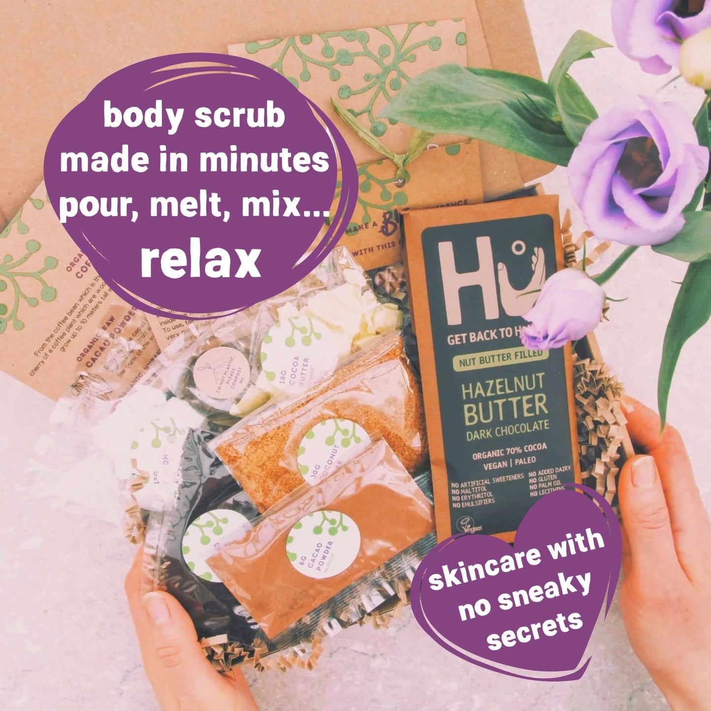 eco-friendly pamper kit inside self care letterbox gift